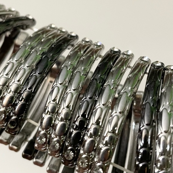 Gunmetal and Silver Tone Stretch Cuff Bracelet - Picture 10 of 14